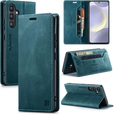 Immagine prodotto di Custodia per Samsung Galaxy S24 FE, custodia retrò in Finto cuoio, supporto e custodia protettiva blu