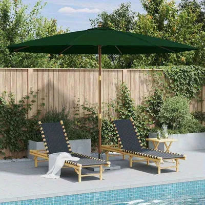 Produktbild von Sonnenschirm 350 cm - Grüner Terrassenschirm mit Holzstange und Sonnenschutz