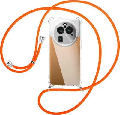 Produktbild von Handykette Backcover-Schutzhülle mit Band (Metall silberfarben) für Oppo Find X6 Pro (PGEM110,PGEM10) - neonorange