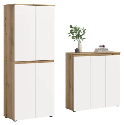 Image de Scarpa ensemble de chambre à coucher armoire et buffet, 7 portes chêneReproduction, blanches.