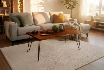 Produktbild von Couchtisch Baumkante 120 x 80 cm Akazie nussbaum Hairpin Gestell Quintus