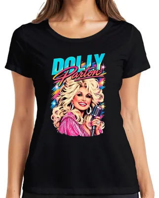 Produktbild von Dolly Parton Country Musik Legende Sängerin Retro Nashville Ikone Damen T-Shirt, Schwarz, S