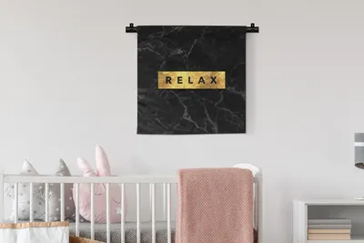 Produktbild von MuchoWow® Wandteppich Wandbehang Zitat - Entspannen - Marmor 60x60 cm Tapisserie Dekoration Wandtuch - Dekorationen - Wand Decke