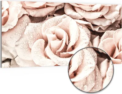Produktbild von DEQORI Hybrid Leinwand Bild 100x50 cm 'Taufrische Rosen' Wandbild Glas flach modern