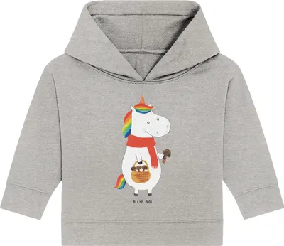 Produktbild von Mr. & Mrs. Panda Organic Baby Hoodie Einhorn Pilz 24. - 36. Monat - Heather Grey - Geschenk, Unicorn, Kapuzenshirt, Spruch, Pilze, Motivation, Kapuzensweatshirt