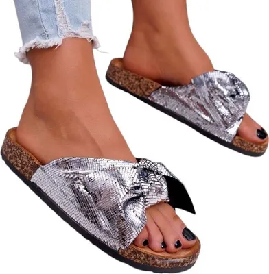 Produktbild von Damen Pantoletten Kork Hausschuhe Sommer Freizeit Schuhe Wendy Silber Gr.38