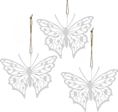 Produktbild von Schmetterling Deko hängend Vintage Metall Weiß Rostoptik Set 3 Stück 15×12cm