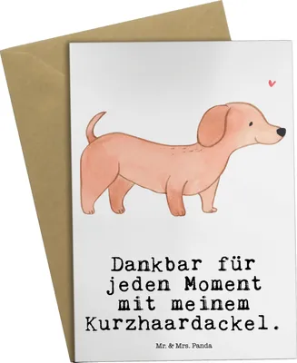 Produktbild von Mr. & Mrs. Panda Klappkarte Dackel Kurzhaardackel Moment - Weiß - Geschenk, osterkarten, Grußkarten, vatertagskarte, hochzeitskarten, einladungskarten, Teckel, Dachshund