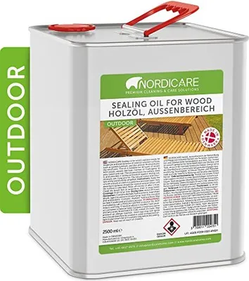 Produktbild von Nordicare Holzöl Außenbereich [2,5L] für Lärche, Eiche, Teak oder Akazienholz I Holz Öl Außen zum Holzschutz I Holzschutzöl Außen, Teaköl für Gartenmöbel, Holzpflegeöl, Lärchenöl, Bangkirai Öl…