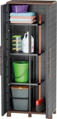 Image de Armoire à balais + 3 Etagères Amovibles Anthracite 68 x 37 x 169 cm - Placard à balais Charge 60kg Garage Buanderie ArtPlast