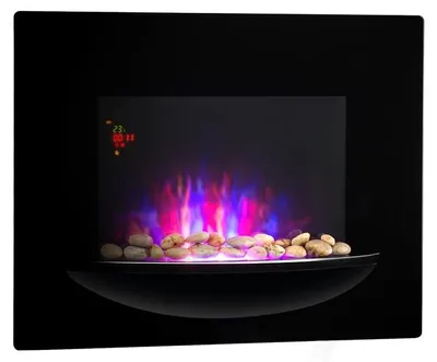 Zdjęcie produktu dla KlarsteinFeuerschale, kominek elektryczny, 1800 W, naścienny, iluzja płomieni, kamienie ozdobne, czarny