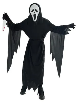 Gruseliges Geisterkostüm mit Maske und Spielzeugmesser