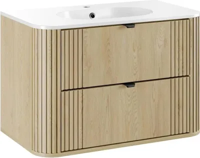 Image de Meuble vasque Mila de 80 cm avec 2 tiroirs, Chêne clair