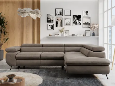 Produktbild von Ecksofa Sofa Braun, Wohnlandschaft L-Form mit Schlaffunktion und Bettkasten, Schlafsofa mit Bettkasten, Sofa mit Einstellbare Kopfstützen, Peter L - Braun Velvet - Rechts Braun