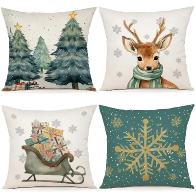 Produktbild von Kissenbezüge Weihnachten 45x45 cm 4er Set Leinen-Mischgewebe