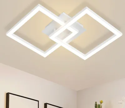 Produktbild von ZMH Led Deckenleuchte Weiß Wohnzimmer Warmweiß Schlafzimmer Deckenbeleuchtung Drehbar Geometrisch 24W für Küche Flur Büro
