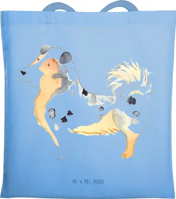 Produktbild von Mr. & Mrs. Panda Uni Tasche Hund Australien Shepherd - Sky Blue - Geschenk, Tote Bag, Sprüche, Tragetasche, Beutel, dokumententasche, Schultasche, Spruch