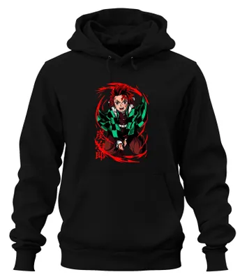 Produktbild von Tanjiro Kimetsu no Yaiba Sonnenatem Hinokami Anime Hoodie Kapuzenpullover, Schwarz, 3XL