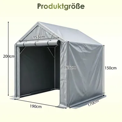 Produktbild von Garten-Aufbewahrungsschuppen - Fahrradgarage - Wasserdicht - Metallrahmen - 190 x 170 x 200 cm - Grau