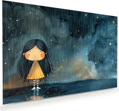 Produktbild von Glasbild 60x40cm in XXL für Wohnzimmer, Schlafzimmer Motiv Mädchen im Regen