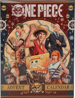 A collage-style marketing image for a One Piece Advent Calendar, featuring characters from the series.