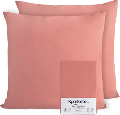 Produktbild von Komfortec 100% Baumwolle Kissenbezüge 2er Set 80x80 cm, Superweicher Premium Jersey Kopfkissenbezug 150 g/m², Kissenhülle, Puderfarbe