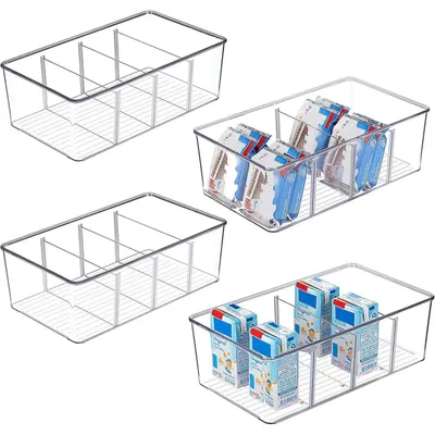 Productafbeelding van Koelkastorganizer, set van 4 stuks met 4 compartimenten, BPA-vrij, stapelbaar, 10,4 inch L x 6,1 inch B x 3,5 inch H