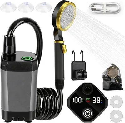 Produktbild von Tragbare Campingdusche – wiederaufladbare Batterie mit 9000 mAh – mobiles Duschset mit Schlauch – ideal für Vanlife und Reisen