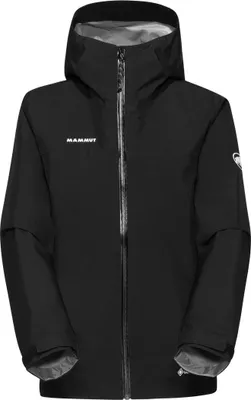 Schwarze Hardshelljacke "Crater Light HS Hooded Jacket" von Mammut; geeignet für Damen; mit Kapuze und Reißverschluss.
