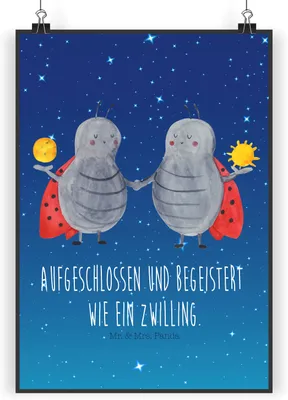 Produktbild von Mr. & Mrs. Panda Bild Sternzeichen Zwilling DIN A4 - Sternenhimmel Blau - Geschenk, Kunstdruck, Zwillingsschwester, Posterdruck, Plakat, Marienkäfer, wanddeko, Zwillinge