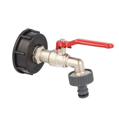 A close-up studio shot of a faucet adapter for IBC tanks.