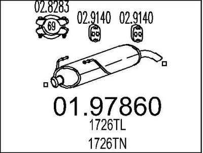 Produktbild von MTS 01.97860 Endschalldämpfer passend für PEUGEOT 206 Schrägheck (2A/C) Auspuff
