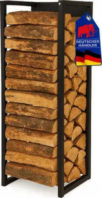 Produktbild von Kaminholzregal PHOENIX mit Rückwand für Wandmontage | für innen & außen | HxBxT 92x41x31cm | Metall | Schwarz | Holzständer Holzhalter Kaminholzständer Brennholzregal Wandregal für Feuerholz
