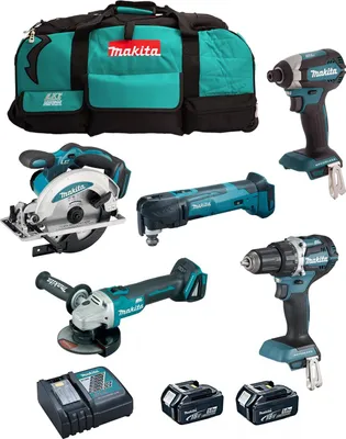Produktbild von MAKITA Kit DLX5021TX1 (DDF484 + DGA504 + DSS610 + DTD153 + DTM51 + 2 x 5,0 Ah + DC18RC + LTX600)