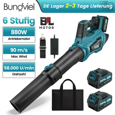 Produktbild von Akku Laubbläser 90m/s &6 Geschwindigkeitsstufen Elektrischer Laubgebläse mit 2 x 4,0 Ah Akku und Ladegerät,für Rasenpflege, Hof, Garage, Blätter