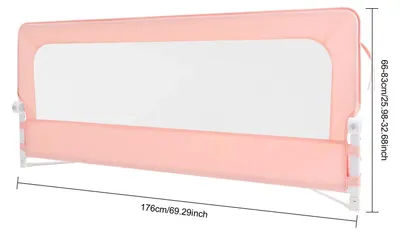 Produktbild von Kinder Bettgitter - Klappbarer Rausfallschutz - 176 cm lang - Höhenverstellbar - Für Matratzen 5–28 cm - Bettseitenschutz - Rosa