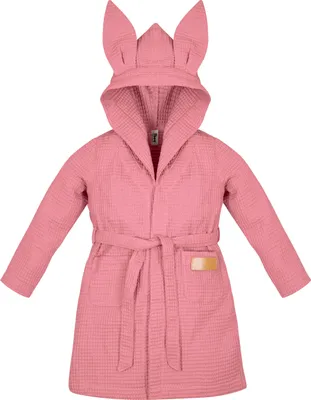 Productafbeelding van Badjas voor kinderen met capuchon en oorkleppen, maat 110 cm, 100% katoen, kleur roze