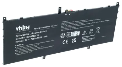 Produktbild von vhbw Akku Ersatz für Lenovo 5B10U65274, 5B10U65275, SB10W67395, L19C4PD1, L19D4PD1 für Notebook (7550 mAh, 7,7 V, Li-Polymer)