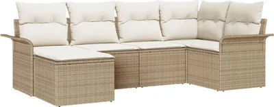Produktbild von Möbel 6-teiliges Garten Sofa Set mit Kissen Beige Poly Rattan, 2-Sitzer Garten Sofa mit Stauraum & Kissen Beige Poly Rattan - Gartensofas 3354100