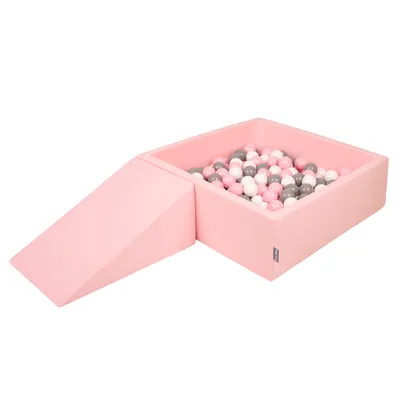 Obrázok produktu pre KiddyMoon Mäkké penové ihrisko pre deti s Štvorec loptičkovým ihriskom (200 ∅ 7 cm) s mäkkými prekážkami a loptičkovým bazénom,  vyrobené v EÚ, Ružová: Biela/Grey/Púdrovo ružová, Klin