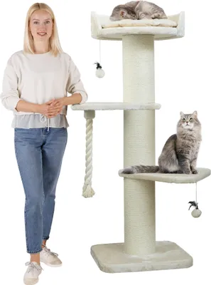 Produktbild von HAPPYPET Premium Kratzbaum Grosse Katzen Stabil 'Freddy' – 150 cm Großer Katzenbaum, Kletterbaum für Maine Coon, 20 cm Dicke Stämme - creme