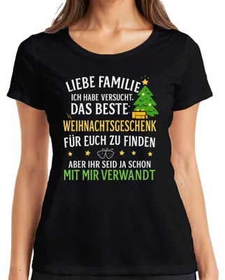 Produktbild von Liebe Familie bestes Weihnachtsgeschenk lustig verwandt Spruch Damen T-Shirt, Schwarz, 3XL