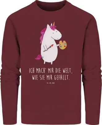 Produktbild von Mr. & Mrs. Panda Bio Baumwoll Pullover Einhorn Künstler Größe XXL - Burgundy - Geschenk, Sweatshirt, Sweater, Welt, Unicorn, Pulli, Englisch, Zeichnen, Maler, Farbe