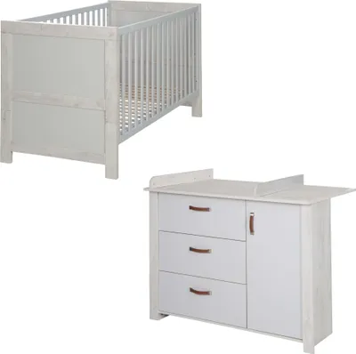 Immagine prodotto di Set per cameretta roba "Mila", incl. lettino per neonati/bambini 70 x 140 cm e fasciatoio, grigio