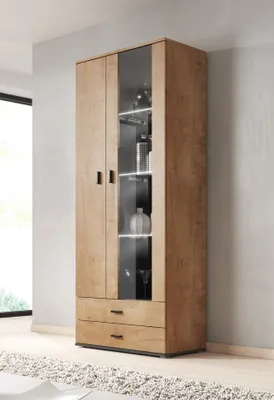 Produktbild von Vitrine Vitrinenschrank SOHO SH7I eiche lefkas / schwarz 80cm breit Glasvitrine