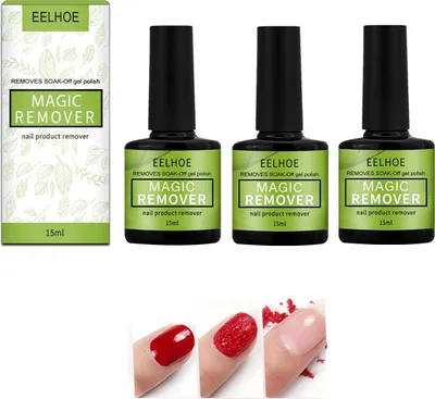 Obrázek produktu pro 3 kusy 15 ml Magic Removal UV Gel Remover, Soak Off Nail Base Coat, Acrylic Cleaner for Gel Polish, Nail Art Soak Off Remover, Manicure Sets