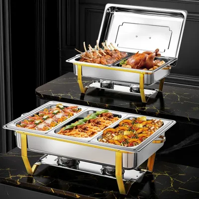 Produktbild von Buffet Warmhaltebehälter Set - Rechteckige Chafing Dish 8QT - Edelstahl - Für Hotel und Gastronomie - Gold