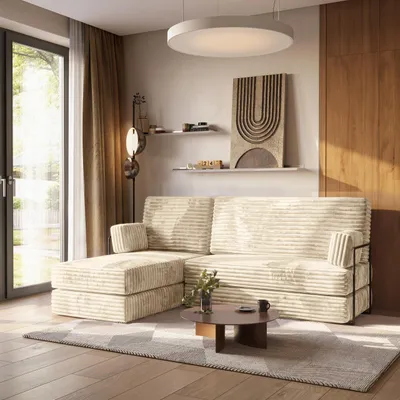 Produktbild von Masseno Ecksofa NOTIA mit Metallgestell, Modulares Schlafsofa aus Schaumstoff, Klappbares Bodensofa, Schlaffunktion - Creme, TILIA 03