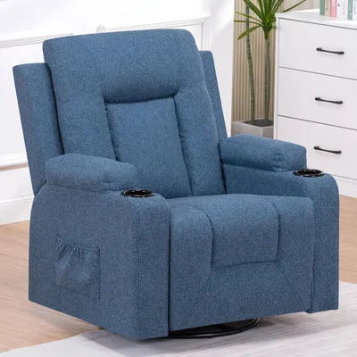 Produktbild von Relaxsessel - TV-Sessel Recliner - Schaukelfunktion - Verstellbare Rückenlehne - Becherhalter - 2 Seitentaschen - Kunstleder/Stoff - 102x82x95 cm - Blau