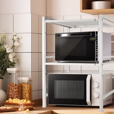 Produktbild von Ausziehbarer Mikrowellenständer 40-64cm,Küchenregal,Gewürzregal Stehend, mit 6 Haken,Metall Organizer für Arbeitsplatte Bäckerregal 40-64x36.5x78cm